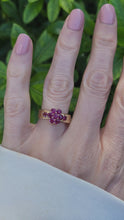 Load and play video in Gallery viewer, 8217: Vintage: 9ct Gold 9 Rich Red Rubies Geometric Set Ring
