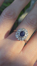 Load and play video in Gallery viewer, 6440 Vintage: 18ct White Gold Ceylon Blue Sapphire Diamonds Cluster Ring
