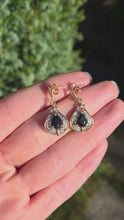 Load and play video in Gallery viewer, 2065: Vintage: 9ct Gold Pear-Cut Blue Sapphires &amp; Diamonds Drop/Dangle Stud Earrings
