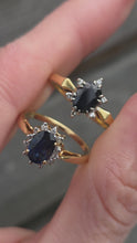 Load and play video in Gallery viewer, 3118: Vintage &amp; Petite 18ct Gold Cornflower Blue Sapphire 12 Diamonds Cluster Ring
