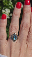 Cargar y reproducir el video en el visor de la galería, 1556: Vintage: 14ct White Gold Marquise Cut Blue Topaz Openwork Dress Ring
