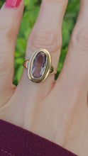 Load and play video in Gallery viewer, 0701:  Vintage &amp; Old 9ct Gold Lilac Amethyst Bezel Set Ring- lovely mature stone
