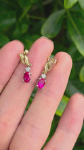 Load and play video in Gallery viewer, 0779: Vintage: 9ct Gold Ruby Diamond Drop/Dangle Stud Earrings- pitch perfect

