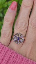 Load and play video in Gallery viewer, 7667: Vintage &amp; Rare 9ct Gold Mixed Blue Tanzanites Flower Head Ring- exquisite, statement
