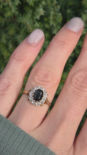 Load and play video in Gallery viewer, 0147 Vintage: 9ct Gold Australian Blue Sapphire 16 Natural Diamonds Diana Style Cluster Ring
