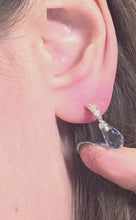 Load and play video in Gallery viewer, 3020: Vintage: 9ct White Gold Blue Topaz Diamonds Drop Stud Earrings
