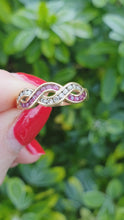 Load and play video in Gallery viewer, 7023:  Vintage: 18ct Gold Rubies Diamonds Dress Ring- From London 1990- exquisite design- nice weight- Hallmarked in 1990   CONDITION: Excellen
