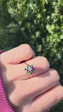 Load and play video in Gallery viewer, 6233 Vintage: 18ct Gold Rubies, Sapphires, Emeralds Diamond &quot;Snowflake&quot; Ring-From 1984
