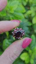 Load and play video in Gallery viewer, 0737: Vintage: 9ct Gold 11 Rich Red Garnets Cluster Ring- Date-Mark 1968
