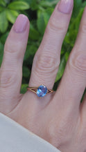 Load and play video in Gallery viewer, A7050: Vintage &amp; Exquisite 18ct Gold Blue Aquamarine Solitaire Ring- gorgeous stone, understated beauty.
