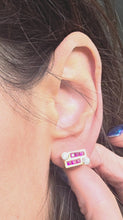 Load and play video in Gallery viewer, 2727: Vintage 18ct Gold Rubies &amp; Diamonds Geometric Set Stud Earrings
