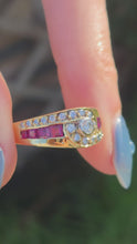 Load and play video in Gallery viewer, 2836: Vintage 18ct Gold Rubies Natural Sparkling Diamonds Dress Ring
