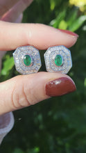 Load and play video in Gallery viewer, 8279: Vintage: Thrilling 18ct White Gold Art Deco Style Emeralds Diamonds EarringsA
