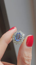 Cargar y reproducir el video en el visor de la galería, 9094 : Vintage: Exceptional 18ct Gold Ceylon Blue Sapphire Diamonds Diana Cluster Ring- From 1982
