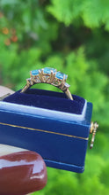 Load and play video in Gallery viewer, 8258: Vintage: 18ct Gold Blue Aquamarines Baguette Cut Diamonds Dress Ring
