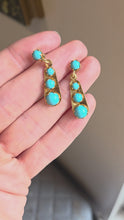 Load and play video in Gallery viewer, 2474 Antique 18ct Gold Cabochon Turquoises Drop Stud Earrings
