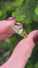 Load and play video in Gallery viewer, 2600: Vintage 9ct Gold Green Garnets Diamonds Dress Ring
