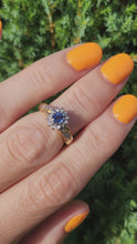 Load and play video in Gallery viewer, 6150 Vintage: 18ct Gold French Blue Sapphire 18 Diamonds Dress Ring- fine example
