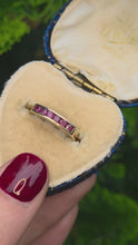 Load and play video in Gallery viewer, 2508- Vintage: 9ct Gold 6 Channel Set Rubies Stacker/Half- Eternity Ring
