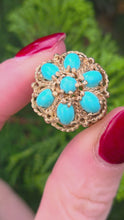 Load and play video in Gallery viewer, 2787: Vintage 9ct Gold Turquoises Cluster Cocktail Ring- From 1975
