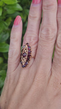 Load and play video in Gallery viewer, A7643: Antique: Art Deco 18ct Gold 13 Garnets Geometric Statement Ring- rich red hues
