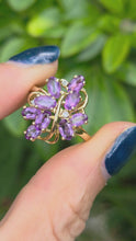 Cargar y reproducir el video en el visor de la galería, Vintage: 9ct Gold Lilac Amethysts Diamonds Floral Cluster Cocktail Ring

