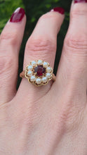 Load and play video in Gallery viewer, 1421: Vintage: Large 9ct Gold Garnet Seed Pearls Cocktail Ring-From 1963
