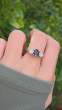 Load and play video in Gallery viewer, 2369 18ct Gold Australian Blue Sapphire (1.08ct) Diamonds (0.34ct) 3- Stone Ring
