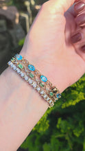 Load and play video in Gallery viewer, 2112: Vintage: 9ct Gold 14&nbsp; Emeralds 13 Diamonds Bracelet (18cm)- a natural beauty

