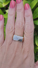 Load and play video in Gallery viewer, 7579: Vintage: heavy 9ct Gold Black White Diamonds Signet Ring- sparkling statement
