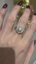 Load and play video in Gallery viewer, 2564: Vintage 9ct Gold 15 White Opals 12 Diamonds Cluster Ring
