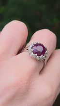 Load and play video in Gallery viewer, 2711 Vintage Platinum Large Ruby &amp; Diamonds Cocktail Ring- Lush!

