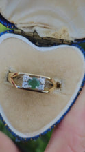 Load and play video in Gallery viewer, 0927:Vintage: Geometric Set 18ct Gold Emerald Diamonds Dress Ring- Date- Mark 1970
