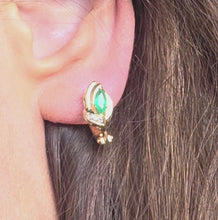 Load and play video in Gallery viewer, 2723: Vintage 18ct Gold Emerald  &amp; Diamonds Stud Clip Earrings
