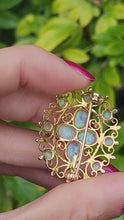 Cargar y reproducir el video en el visor de la galería, 1904: Vintage Old: Large 9ct Gold Pendant &amp; Brooch 12 Vivid Opals - Beautiful colour play
