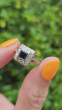 Cargar y reproducir el video en el visor de la galería, 6141: Vintage: 18ct Gold &amp; Platinum Art Deco Blue Sapphire 12 Natural Diamonds Panel Ring
