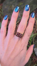 Load and play video in Gallery viewer, 6301 Vintage: 9ct Gold Rich Red Garnets Geometric Set Ring- From 1979
