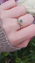 Load and play video in Gallery viewer, 7134:Vintage &amp; Old: 18ct Mixed Gold Emerald 12 Diamonds Dress Ring- Rare example
