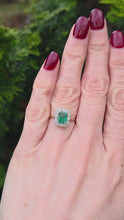 Load and play video in Gallery viewer, 2570: Vintage 18ct Gold Platinum Set Emerald Diamonds Cluster Ring- From 1964

