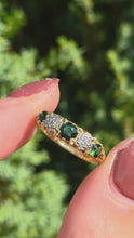 Load and play video in Gallery viewer, 1883: Vintage; 18ct Gold Tsavorite Green Garnets Natural Diamond Stacker/Half- Eternity Ring- From 1969

