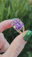 Load and play video in Gallery viewer, 0304: Vintage: Sensational 14ct Gold Amethysts, Peridots, Diamond&#39;s Cluster Cocktail Ring-
