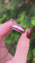 Load and play video in Gallery viewer, 2525: Vintage 9cr Gold 16 Rubies 21 Diamonds Tiered Dress Ring
