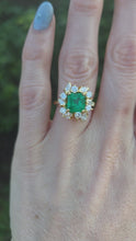 Load and play video in Gallery viewer, 3014 Vintage 18ct Gold Emerald (2.42ct) Diamonds (1.5ct) Cluster Ring
