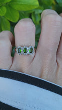 Load and play video in Gallery viewer, 8197: Vintage: 9ct Gold Green Diopsides 36 Diamonds Dress Ring-
