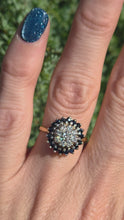 Load and play video in Gallery viewer, 2324: Vintage: 18ct Gold Blue Sapphires Diamonds Target Ring- From 1974
