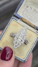 Load and play video in Gallery viewer, 2507: Vintage 9ct White Gold 35 Natural Diamonds Marquise Set Ring
