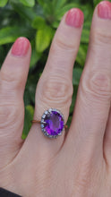 Load and play video in Gallery viewer, 0295: Vintage: 18ct Gold Vibrant Lilac Amethyst 16 Diamonds Dress Ring- classic combination
