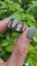 Load and play video in Gallery viewer, 1736: Vintage: 9ct Gold Black &amp; White Diamonds Greek Key Ring- 72 natural sparkling diamonds
