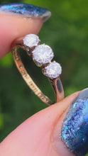 Load and play video in Gallery viewer, 0149Vintage: 18ct Gold Platinum Setting Round Brilliants Cut Diamonds (0.57ct) Trilogy Ring
