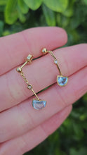 Load and play video in Gallery viewer, 0717: Vintage: 18ct Gold Azure Blue Topaz Diamonds Stud Drop Earrings- exquisite
